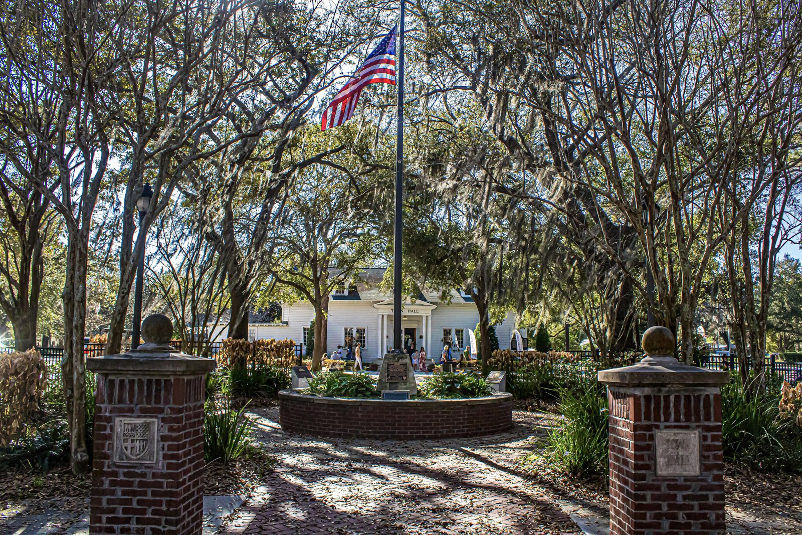 Tree lined entrance to Windermere Town Hall in Windermere, Florida