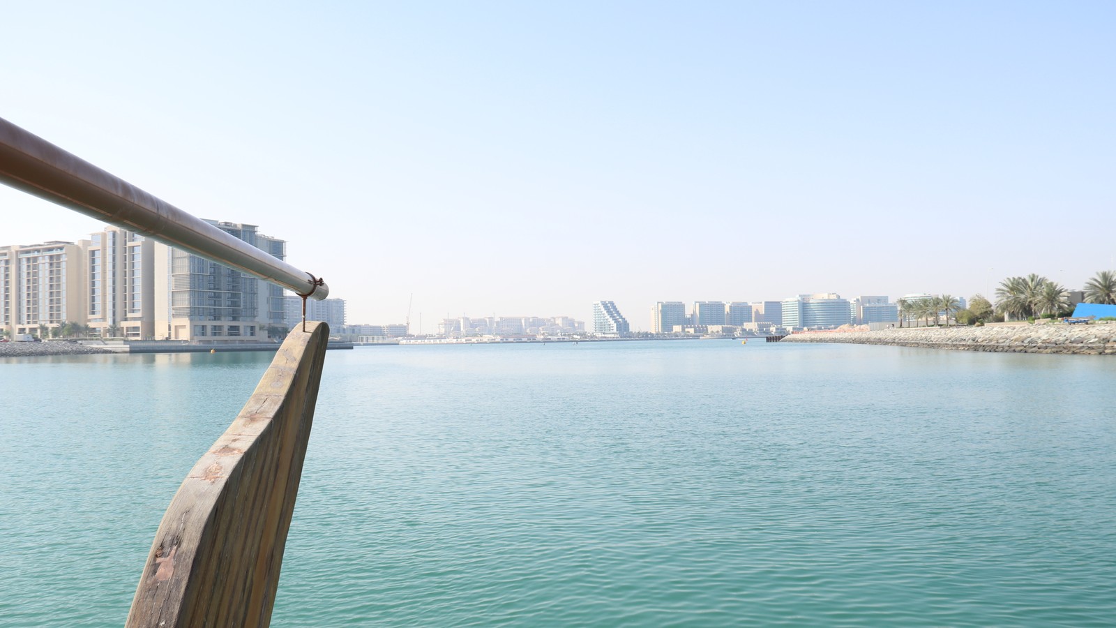 Daytime Abu Dhabi skyline viewed from the water