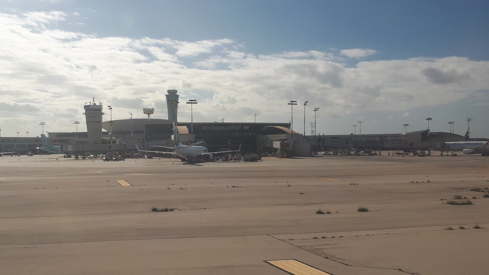 Aircraft and terminal buildings at Ben Gurion Airport in Israel