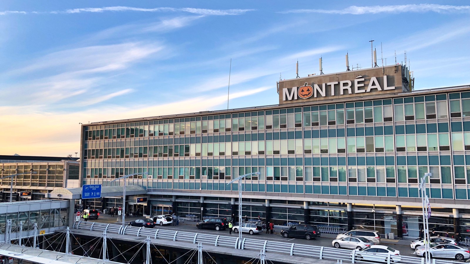 Exterior view of the Montreal Trudeau International Airport terminal