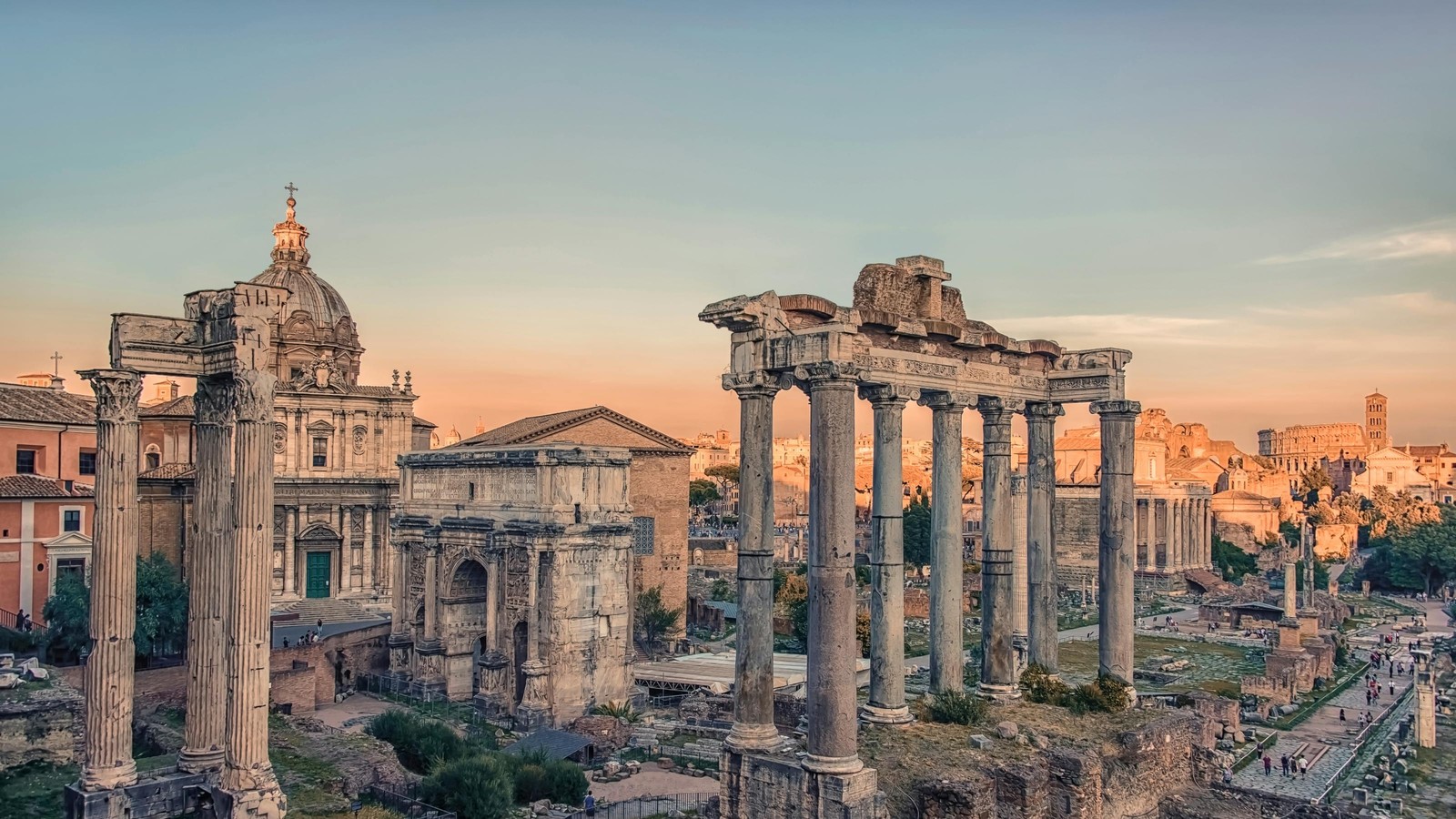 Rome historic center at sunset in a Virgin Voyages Europe destination image