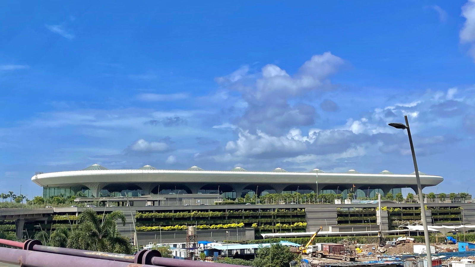 Landside exterior view of Chhatrapati Shivaji Maharaj International Airport Terminal 2 in Mumbai