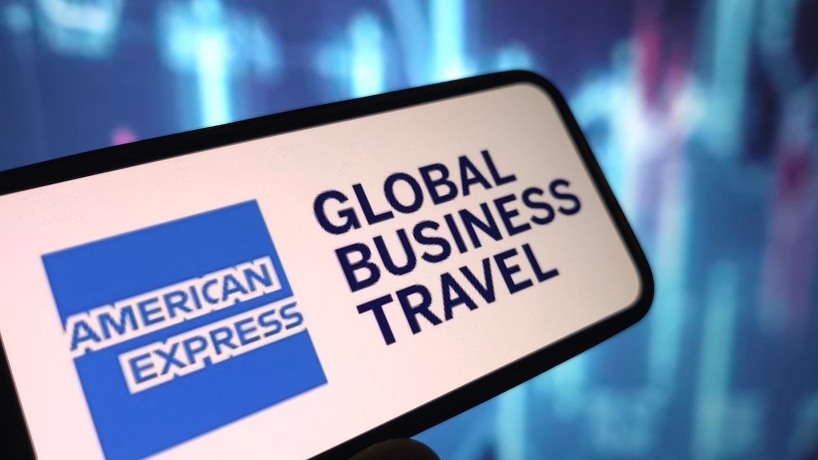 American Express Global Business Travel logo displayed on a mobile phone