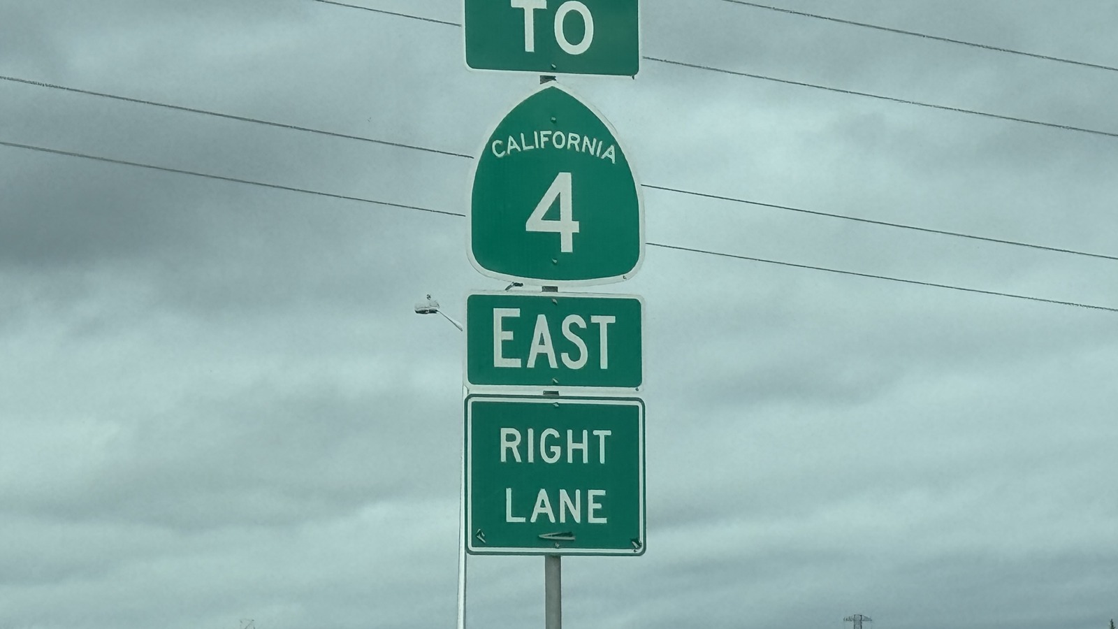 California State Route 4 highway lanes and signage in Antioch, California