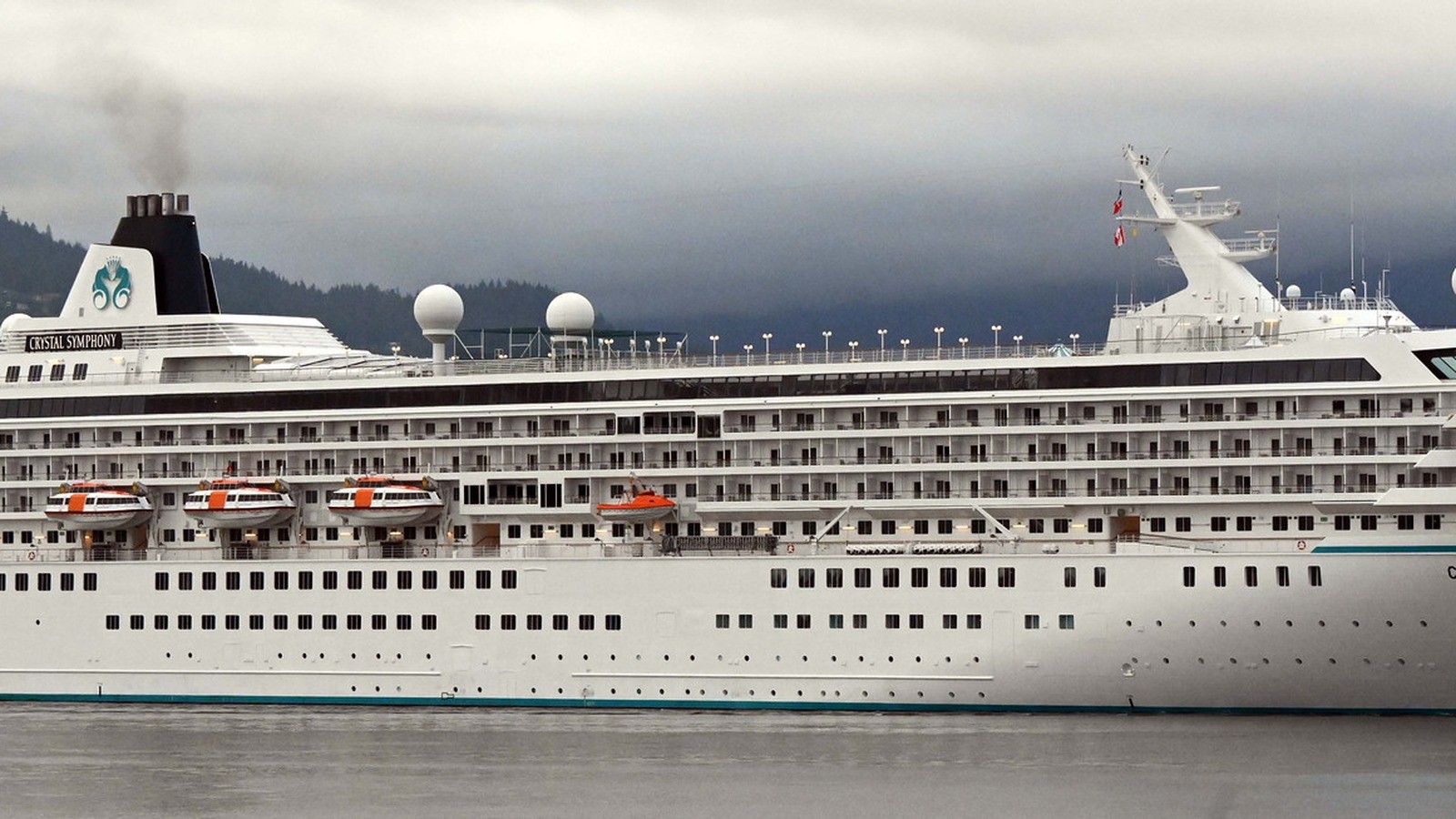 Crystal Symphony cruise ship with the Crystal Symphony name readable on the hull