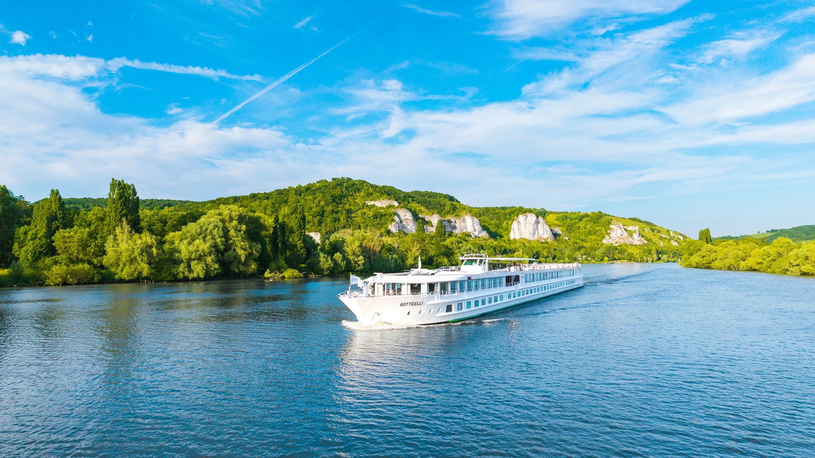MS Botticelli river cruise ship underway with BOTTICELLI name on the bow