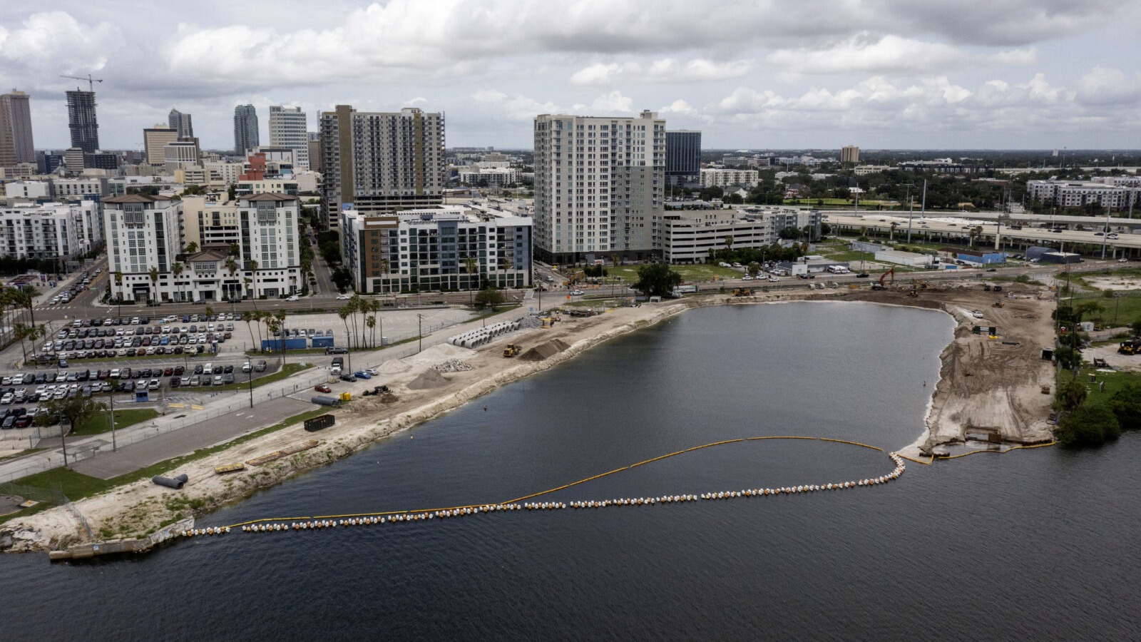 Aerial view of land fill and site preparation for Port Tampa Bay new cruise terminal