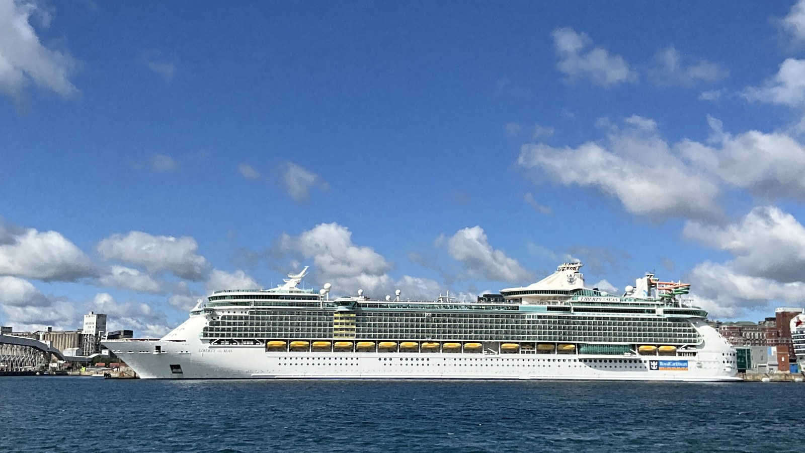 Liberty of the Seas docked in Halifax under a bright blue sky
