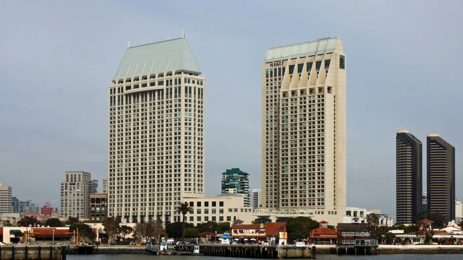 Exterior of Manchester Grand Hyatt Hotel towers along the San Diego waterfront