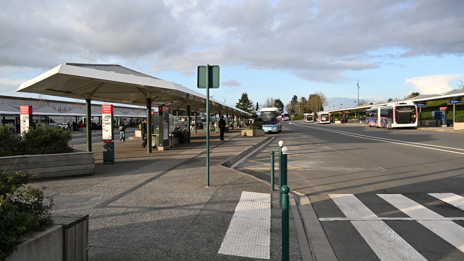 Bus stops and coaches at Chessy Gare Nord beside Marne-la-Vallee Chessy for Disneyland Paris