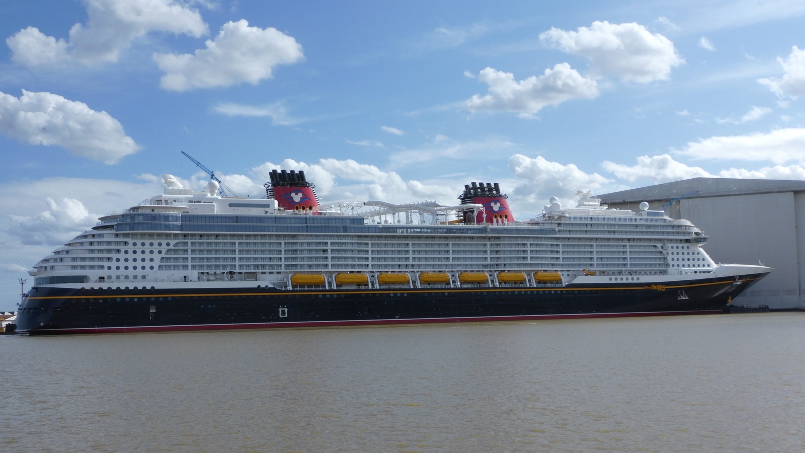 Disney Destiny cruise ship docked at Meyer Werft shipyard in Papenburg, Germany