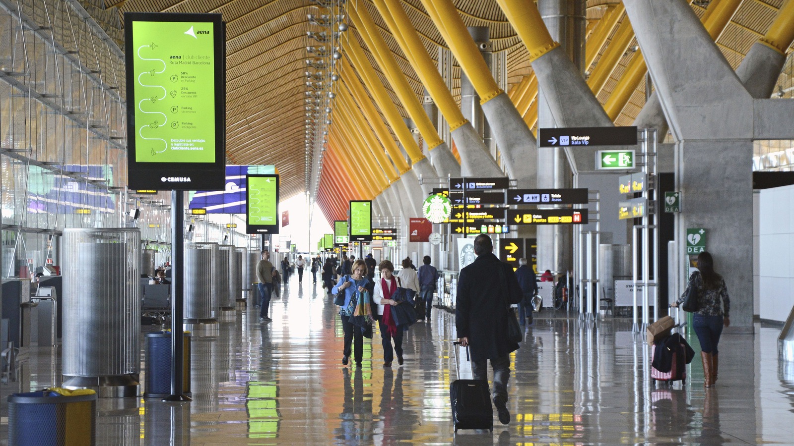 Bright interior of Terminal 4 at Madrid-Barajas Airport in Spain