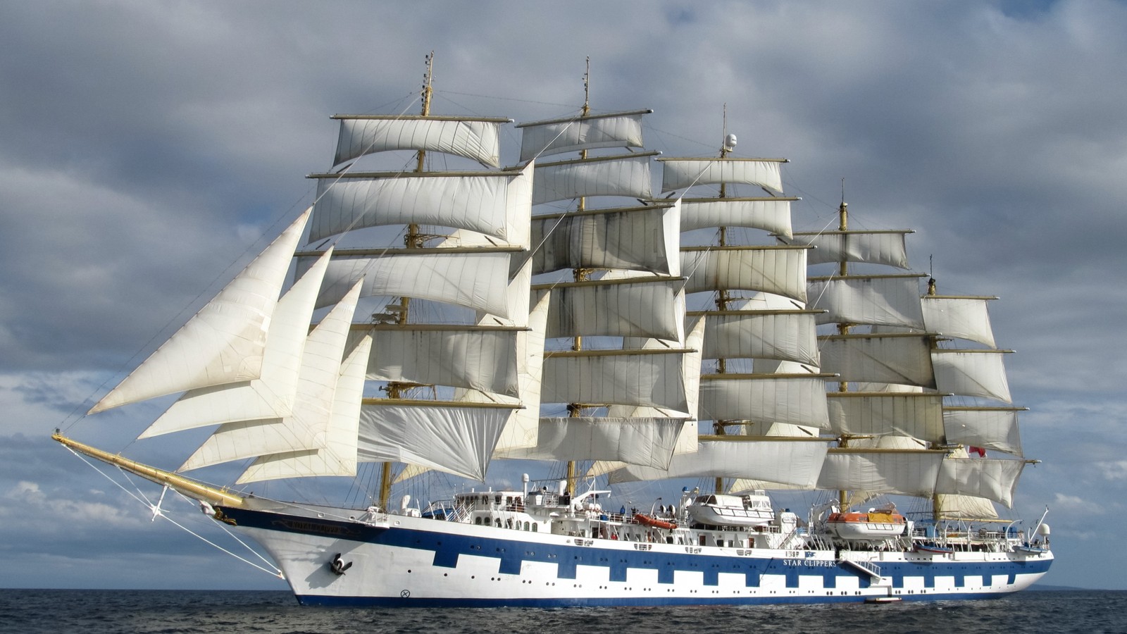 Star Clippers fleet ship Royal Clipper under full sail on open water