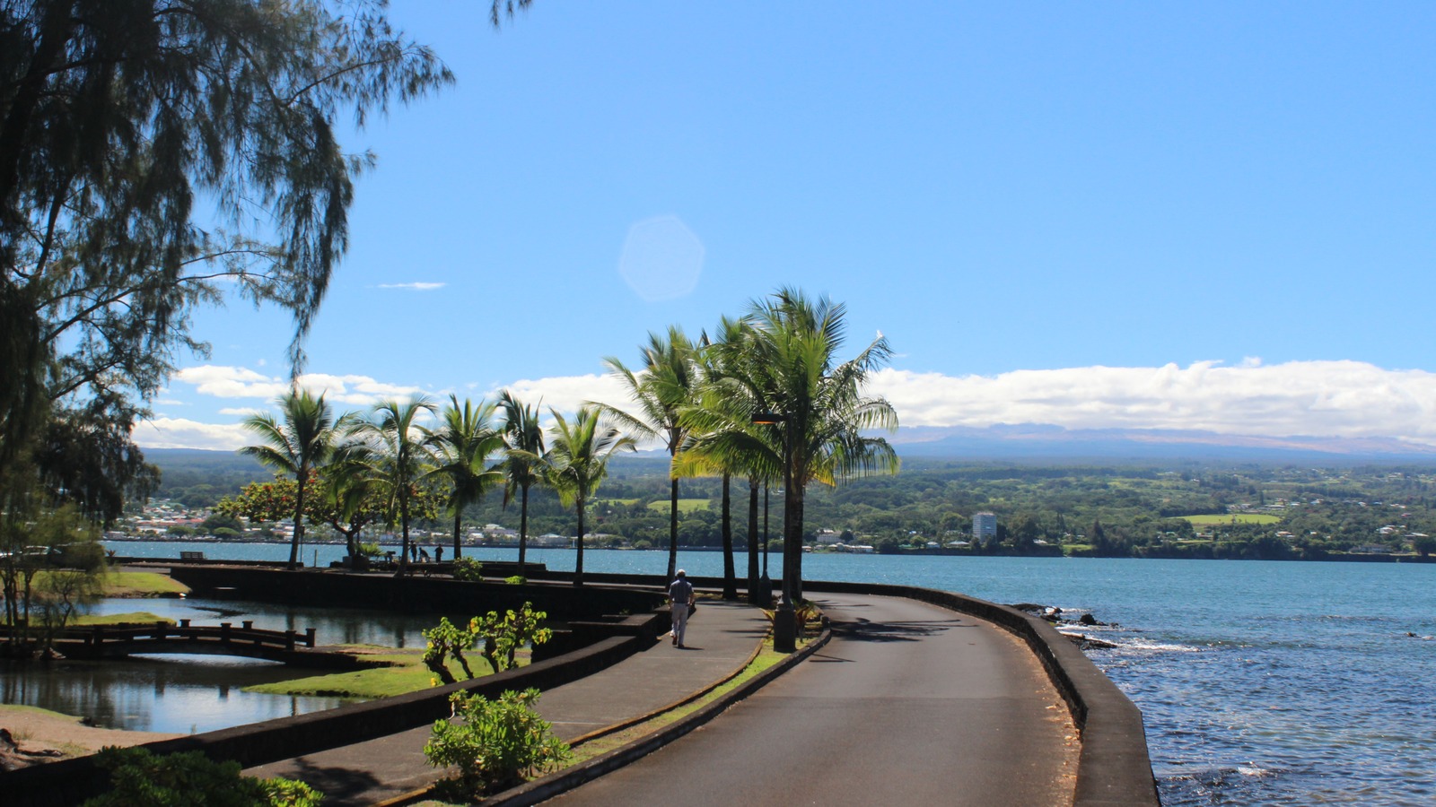 Daylight view of Hilo Bay on Hawaii Island with Mauna Kea across the water