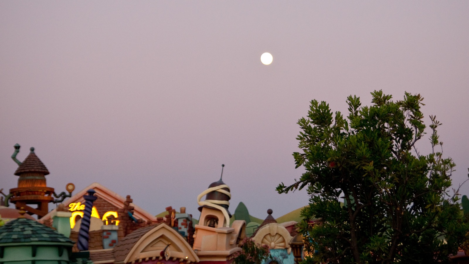 Mickey's Toontown at Disneyland Resort under evening sky near the land entrance