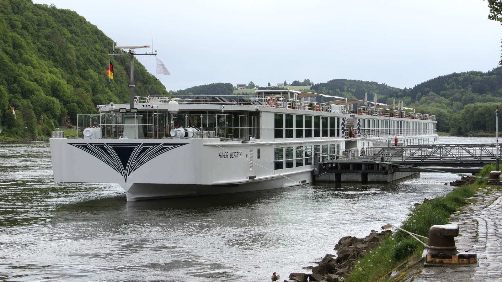 Uniworld River Beatrice river cruise ship underway on European waterway