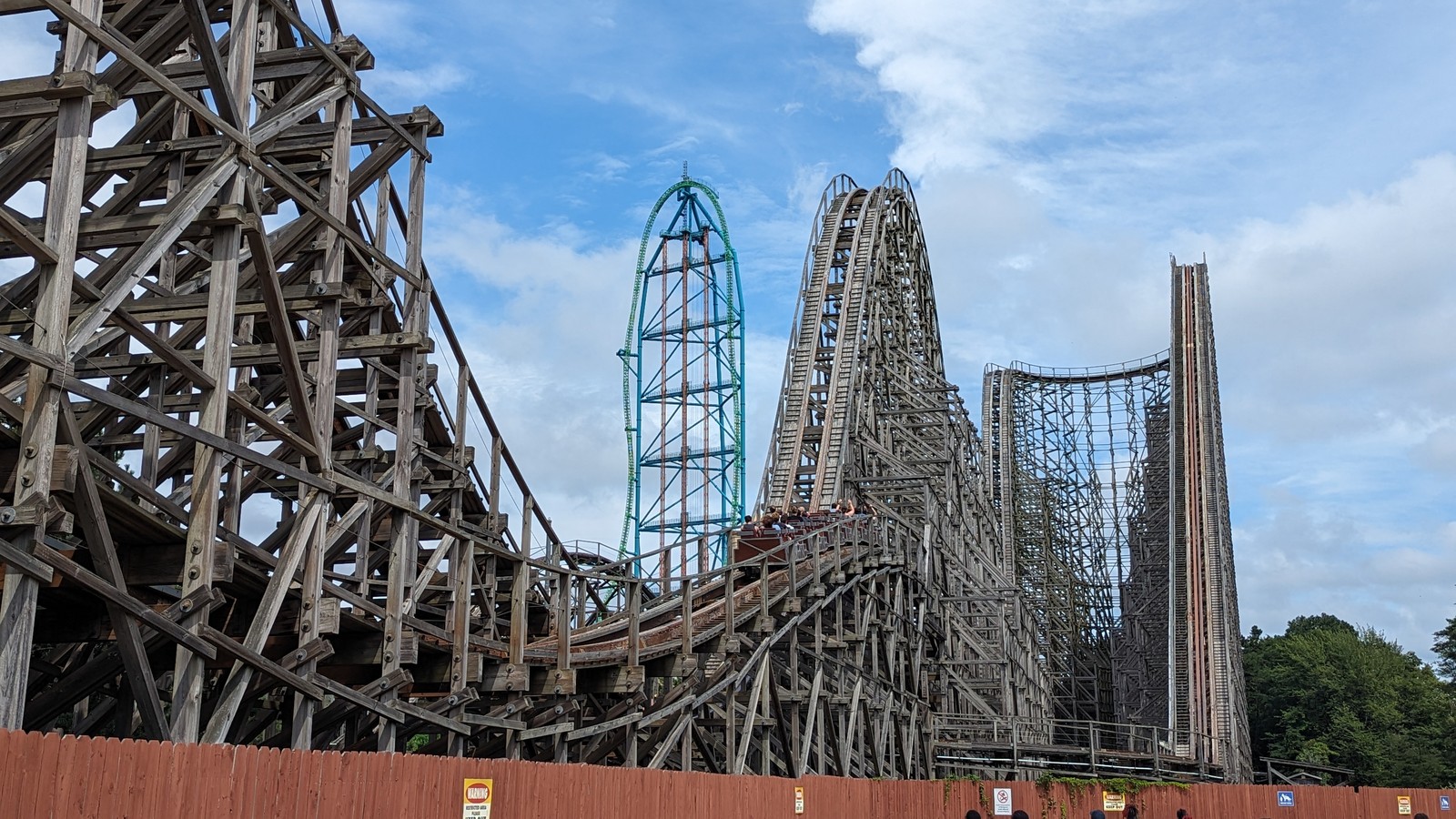 El Toro wooden roller coaster lift and structure at Six Flags Great Adventure