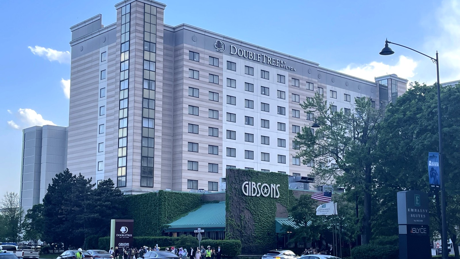 Exterior of a DoubleTree by Hilton hotel near Chicago O'Hare Airport