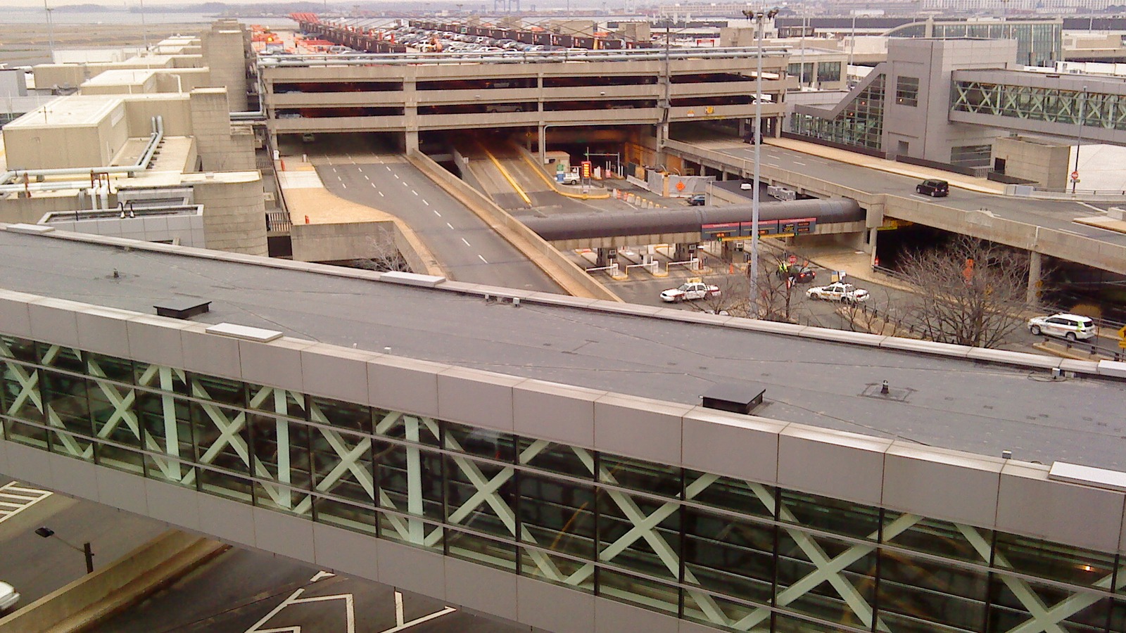 Boston Logan International Airport Terminal B exterior and roadway ramps