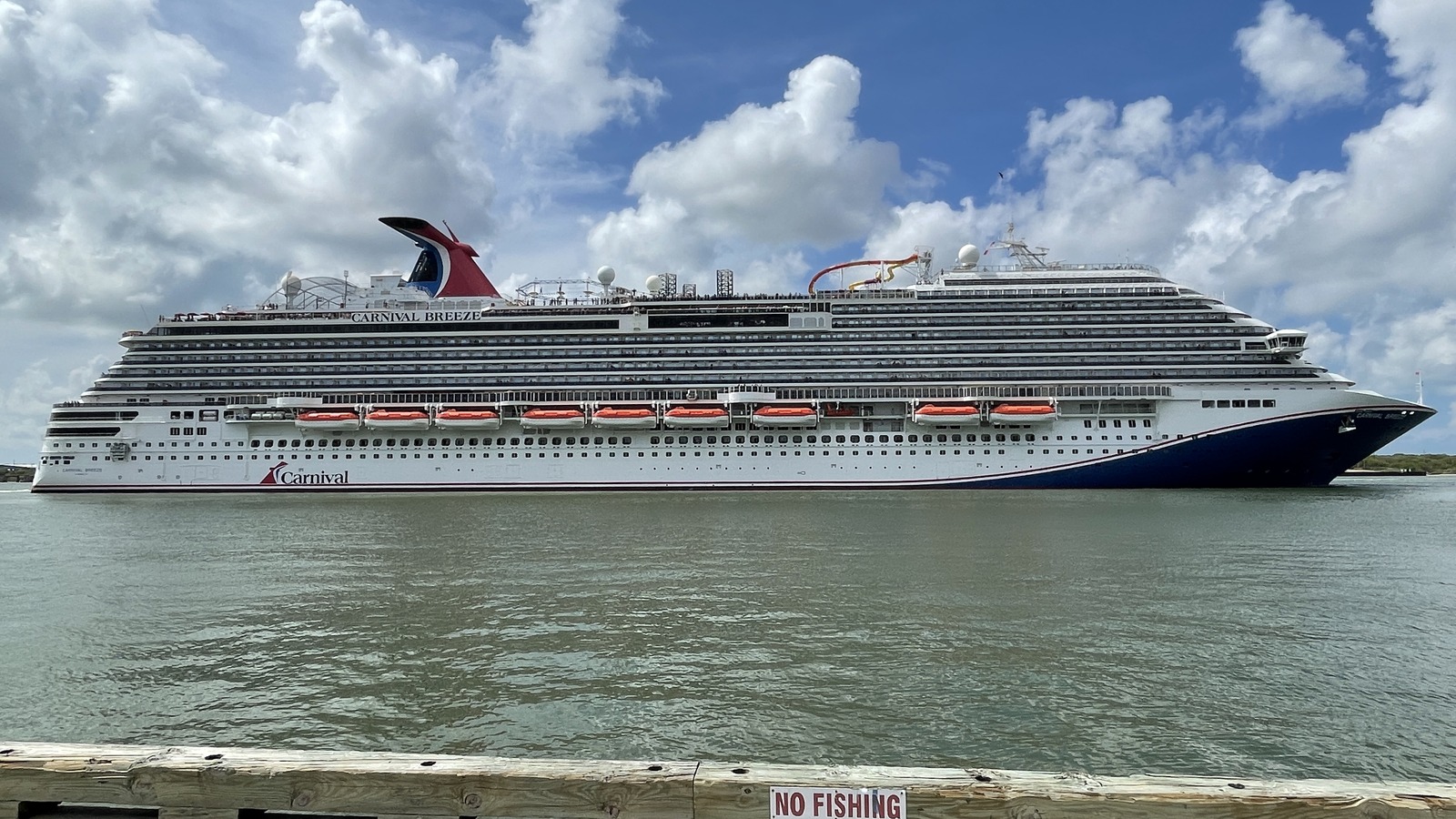 Carnival Breeze cruise ship departing the Port of Galveston