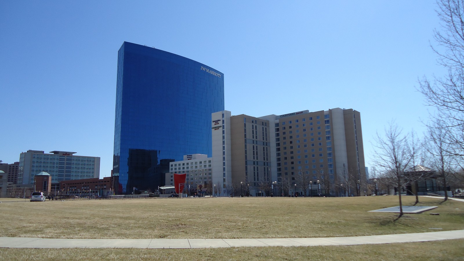 Marriott hotel complex exterior in Indianapolis under daytime sky