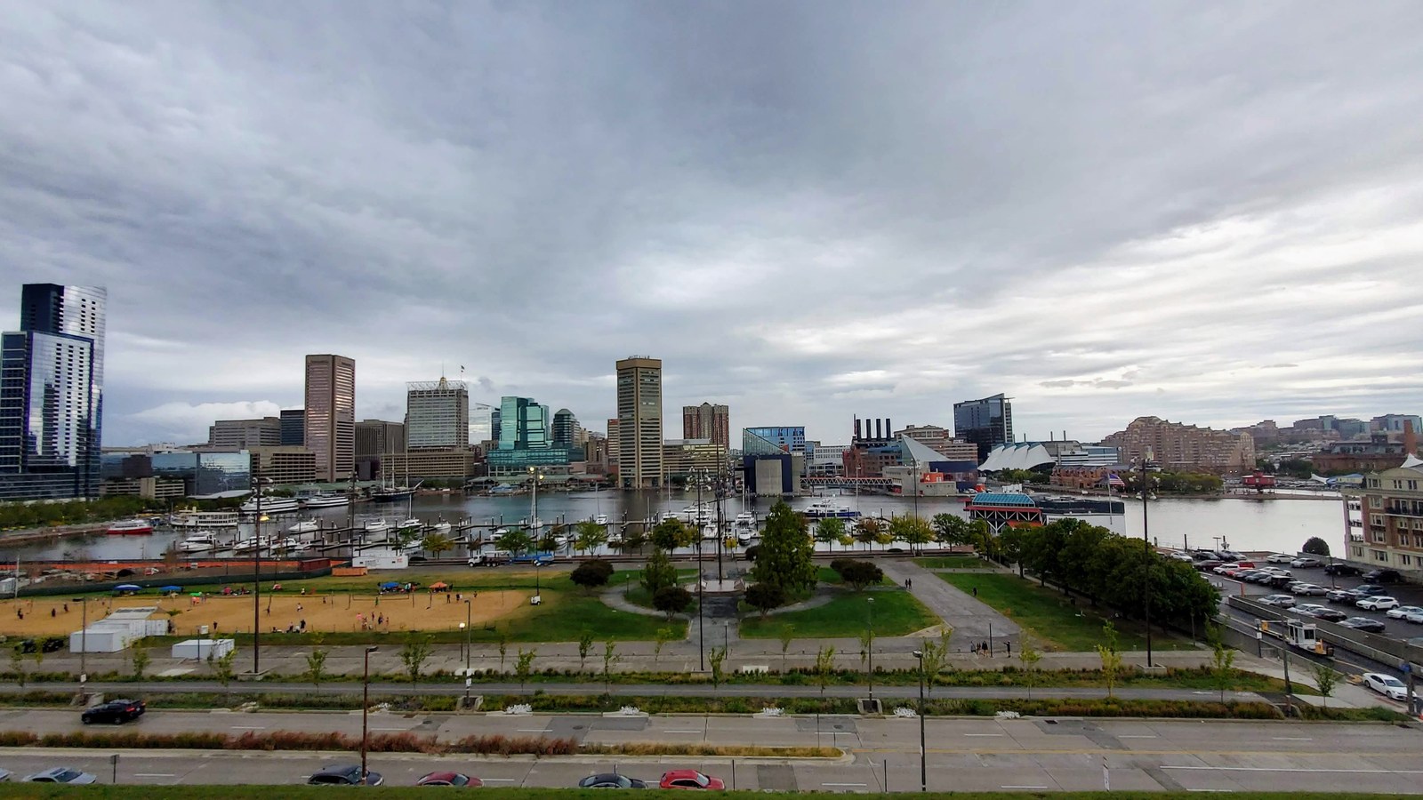 Daytime view of downtown Baltimore and the Inner Harbor from Federal Hill Park