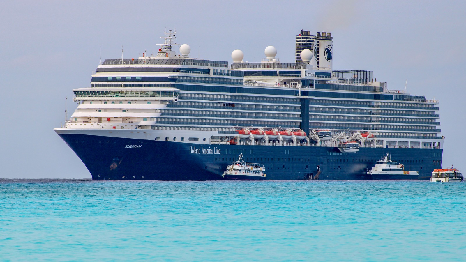 Holland America Eurodam docked at Half Moon Cay private island