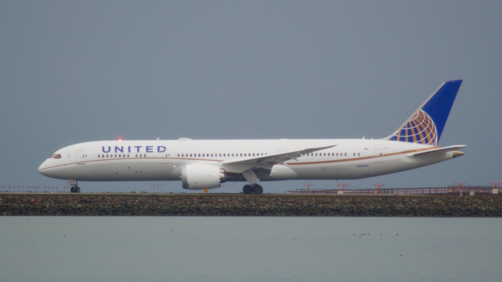 United Airlines Boeing 787-9 in current blue livery on the ground
