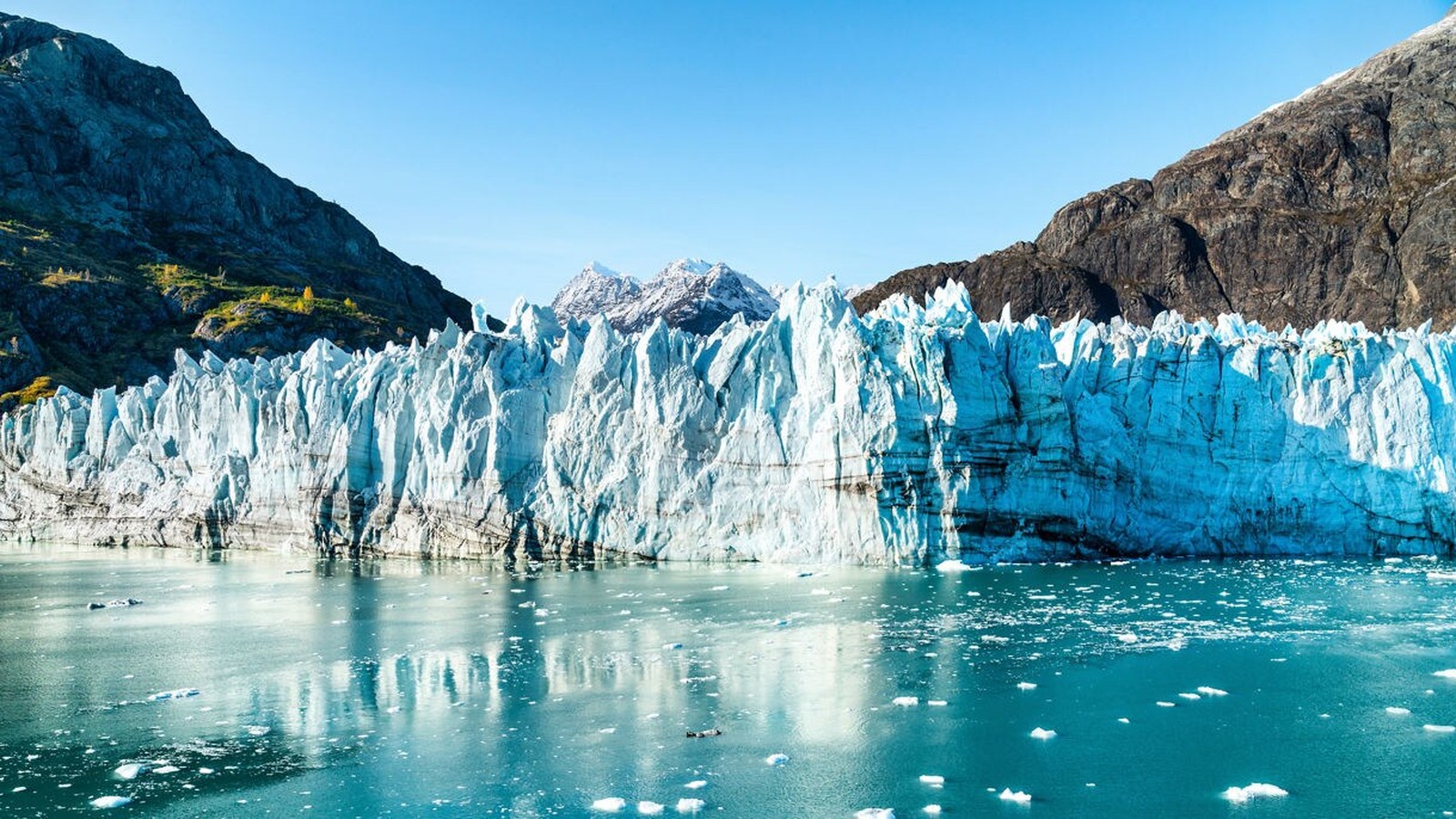 Bright blue glacier ice and water on a Princess Alaska voyage route
