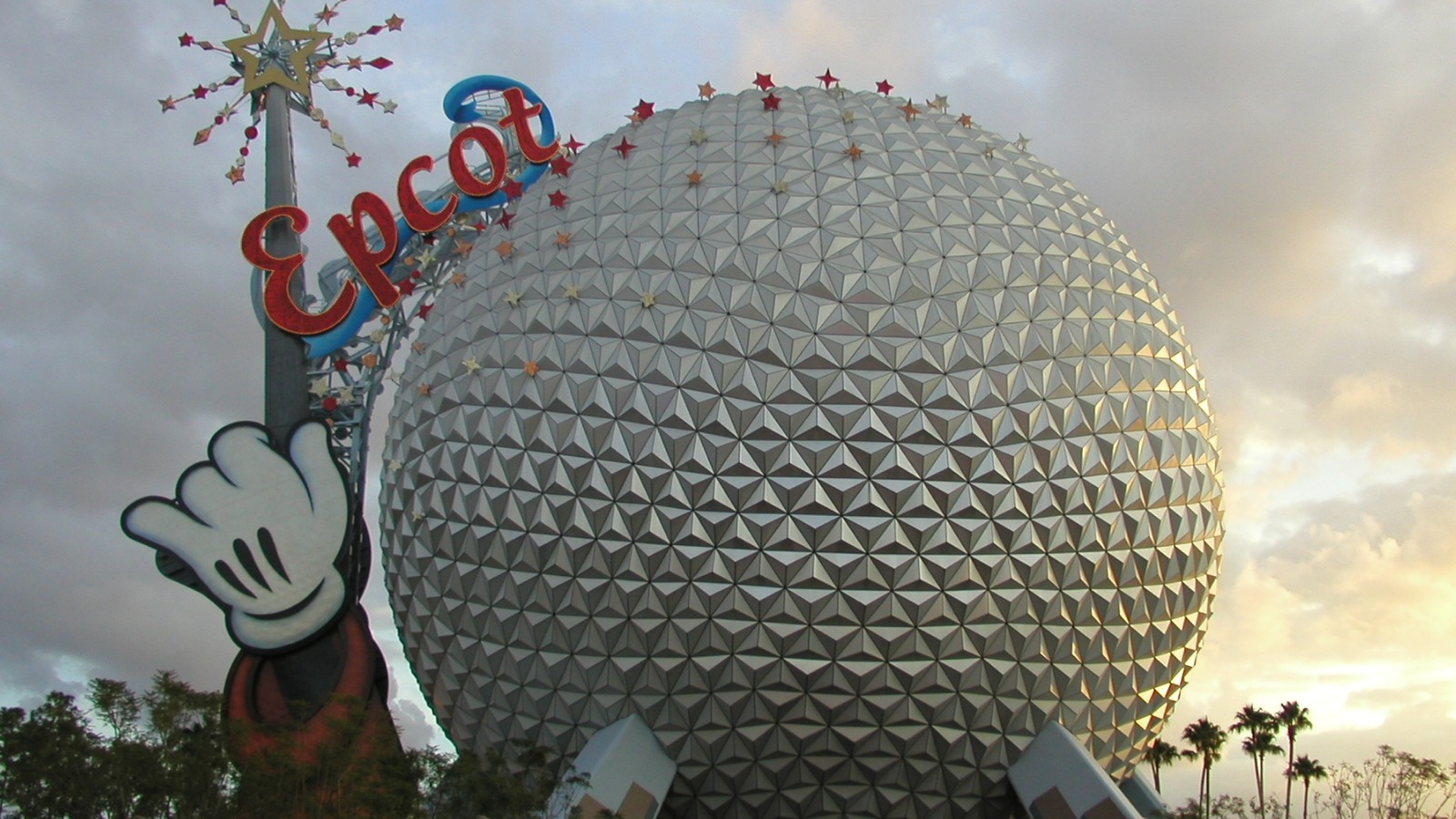 EPCOT Spaceship Earth geosphere under overcast daylight at Walt Disney World