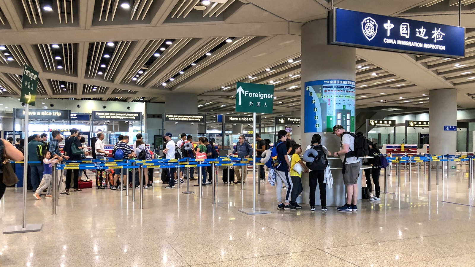 China Immigration Inspection counters at Beijing Capital International Airport Terminal 3E departures