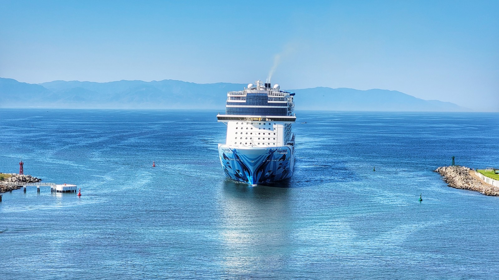 Norwegian Bliss cruise ship entering Puerto Vallarta harbor
