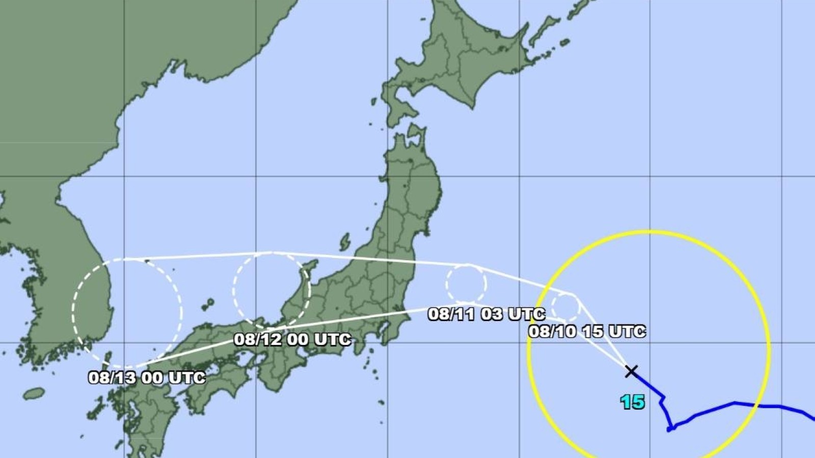 Japan Meteorological Agency track map for Tropical Storm Chan-hom approaching Japan