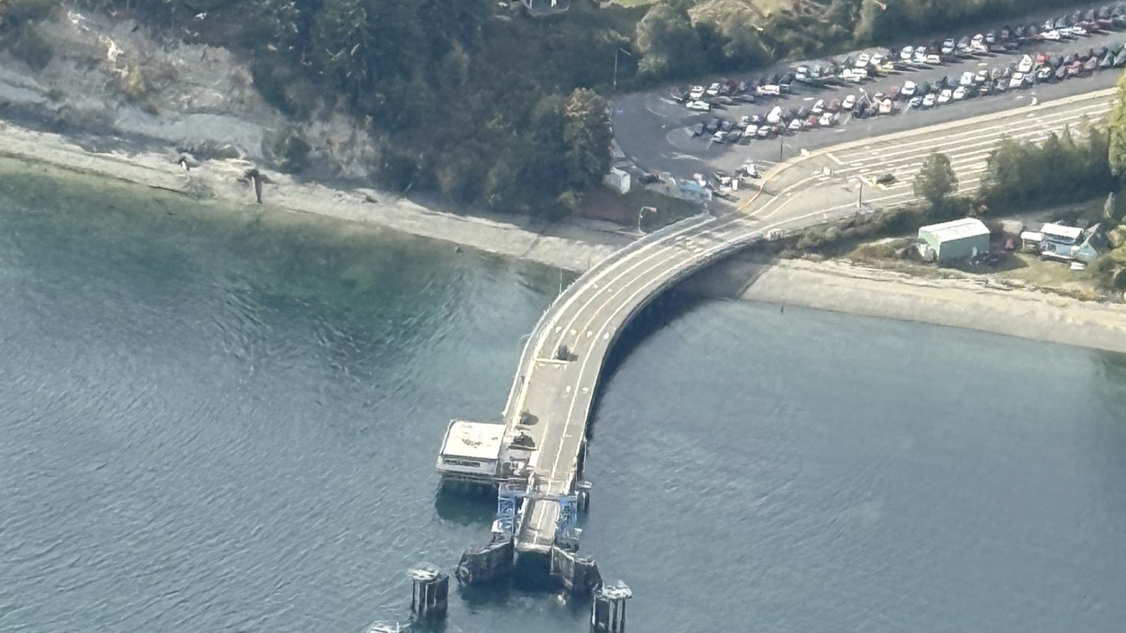 Overhead view of Southworth Ferry Terminal and parking area on the Kitsap Peninsula