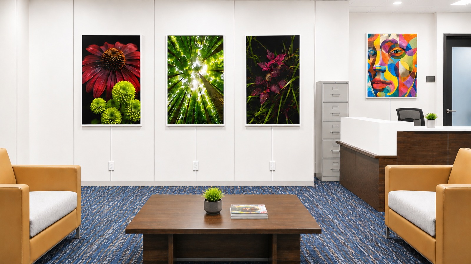 Art integrated air cleaning units in a Miami International Airport North Terminal waiting room