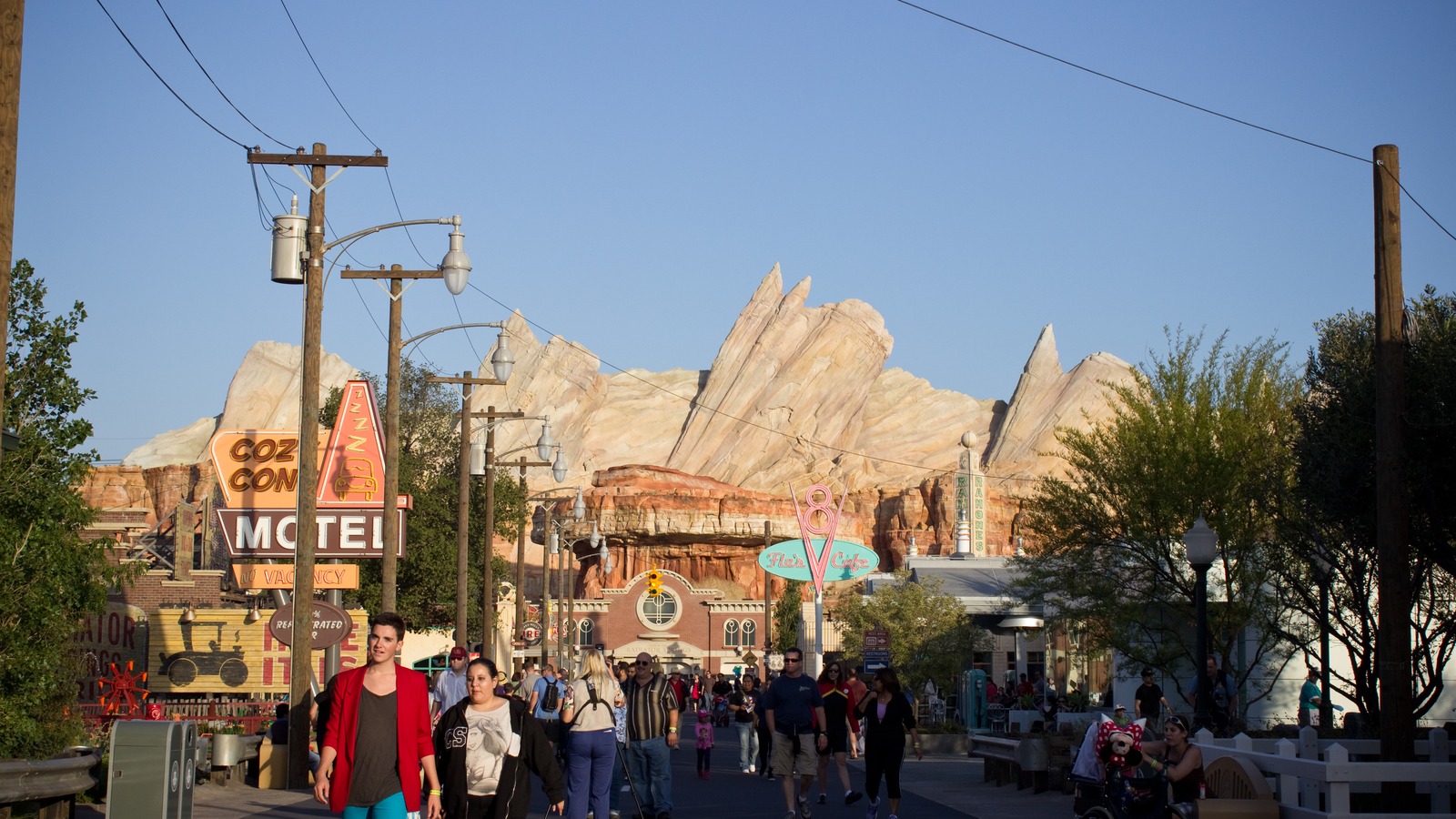 Radiator Springs Route 66 streetscape in Cars Land at Disney California Adventure
