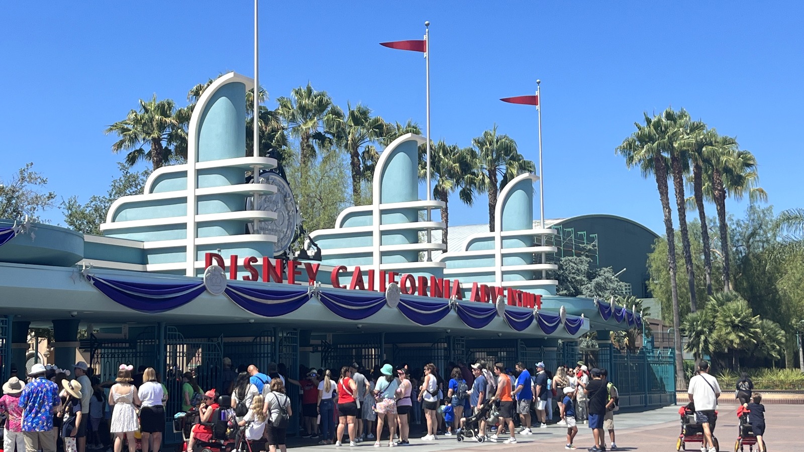 Disney California Adventure Park entrance plaza and Carthay Circle gateway in daylight