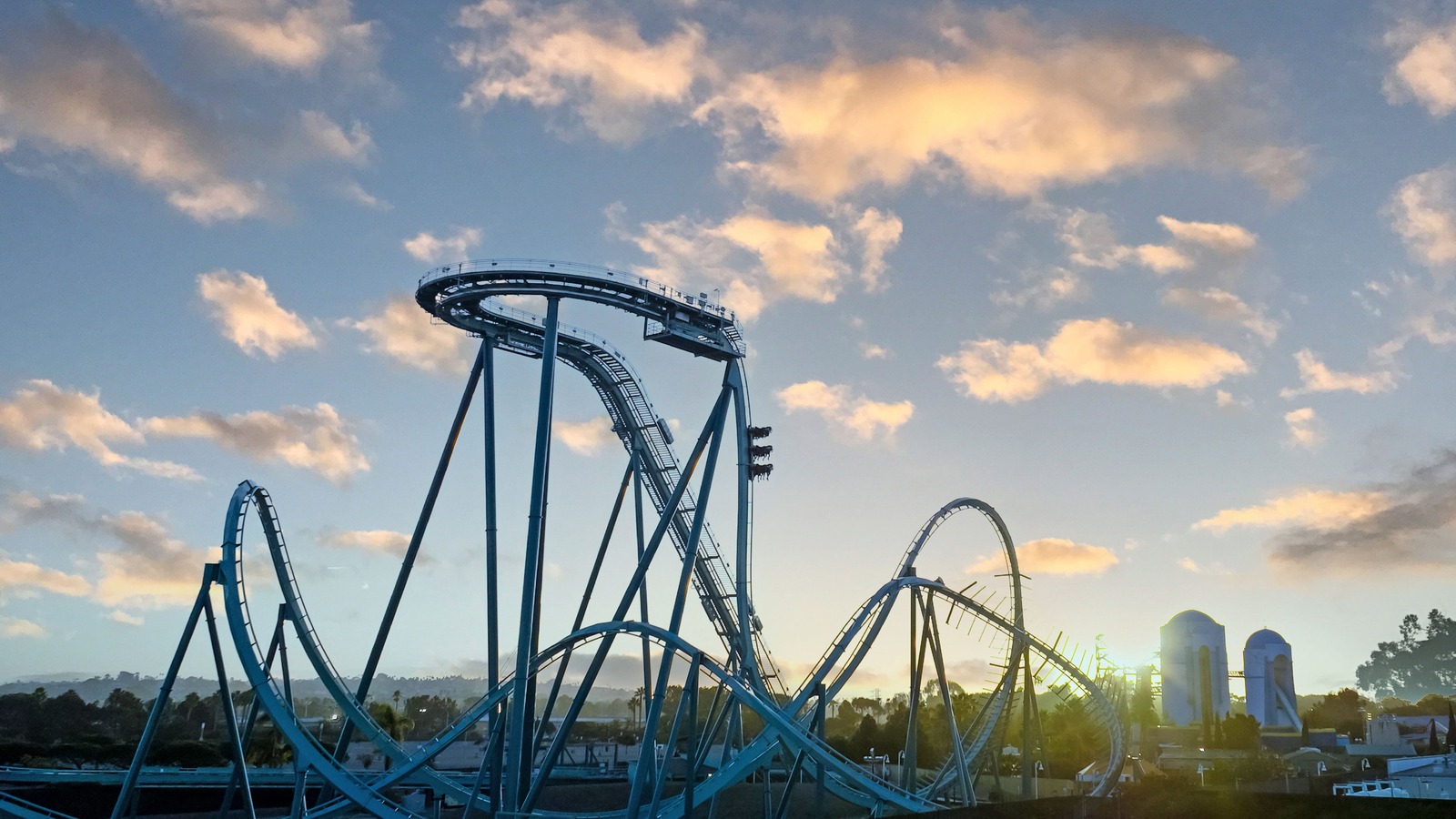 Emperor dive coaster track and train at SeaWorld San Diego