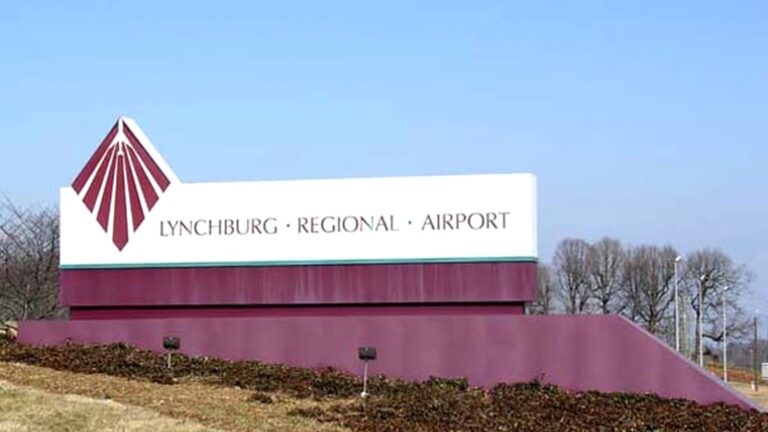 Lynchburg Regional Airport roadside identity sign