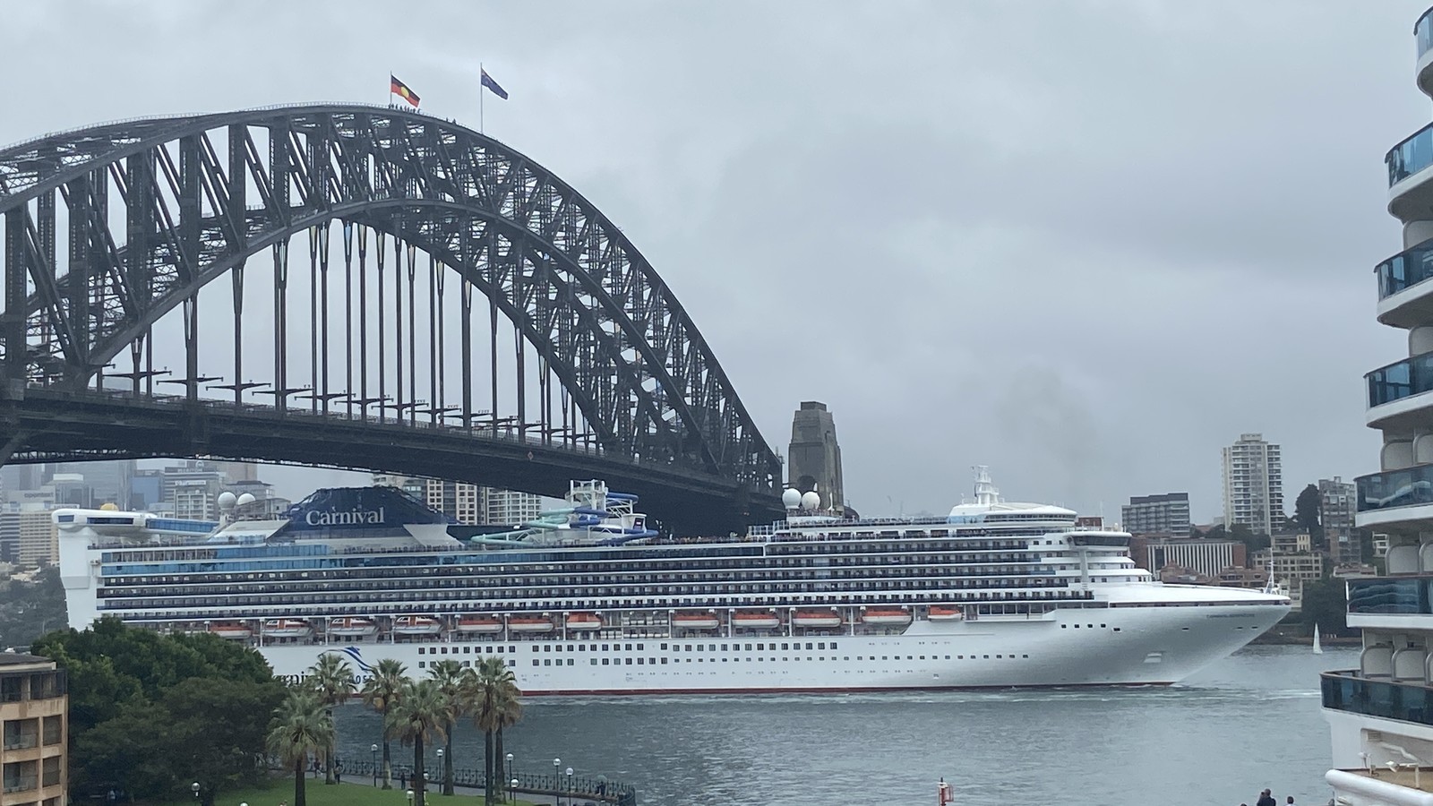Carnival Adventure cruise ship in Sydney Harbor
