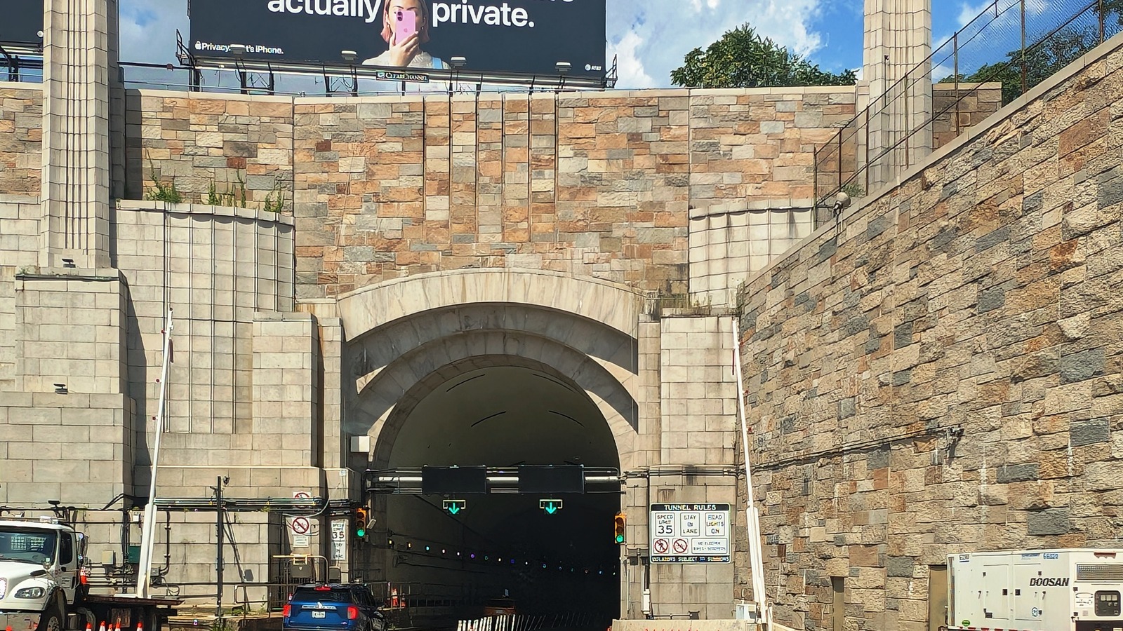 Lincoln Tunnel New Jersey south tube portal and roadway approach in Weehawken