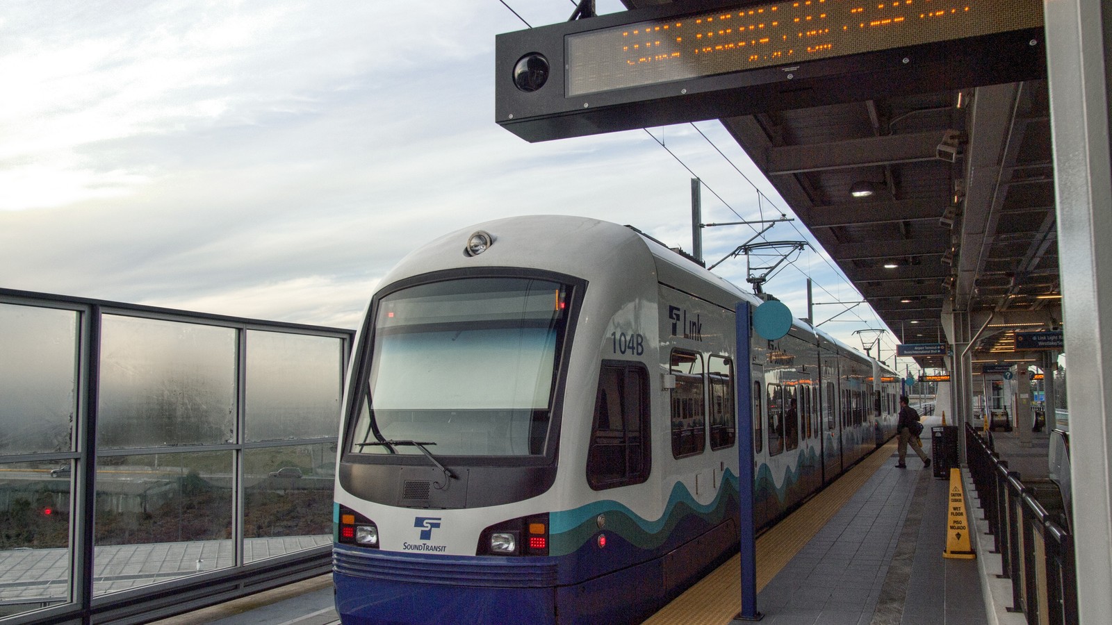 Sound Transit Link light rail train at SeaTac/Airport Station in Seattle