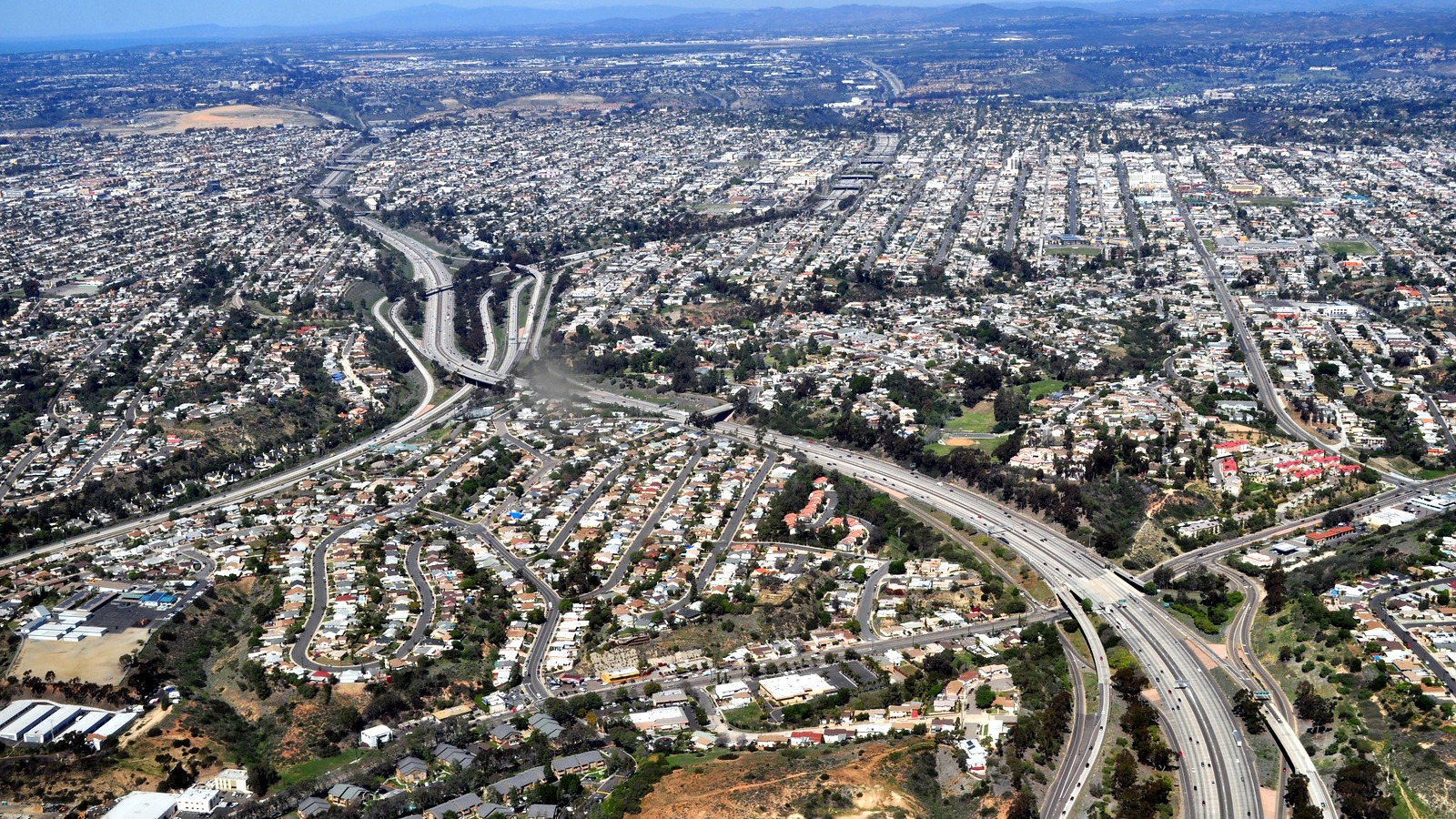 Aerial view of Interstate 805 running through San Diego