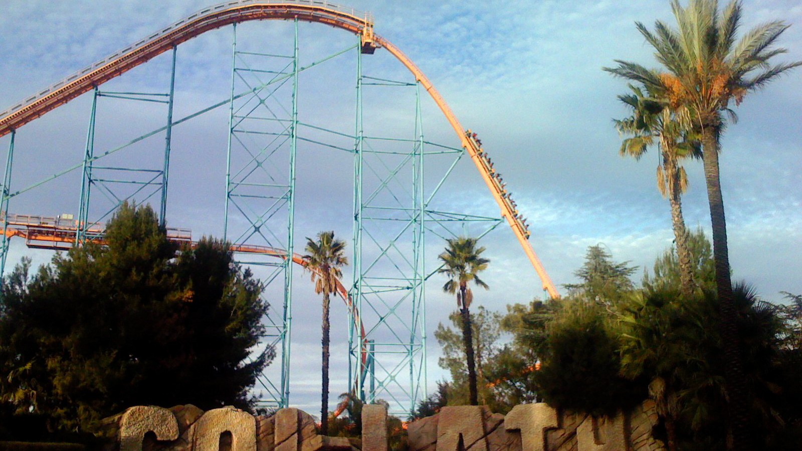 Goliath roller coaster first drop at Six Flags Magic Mountain in Valencia, California