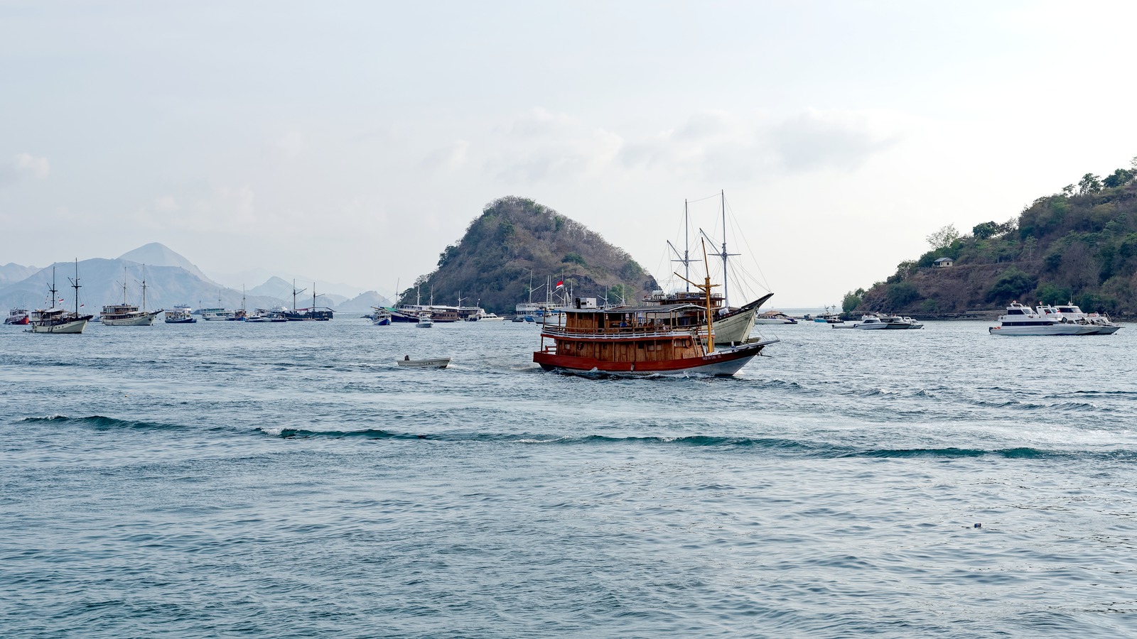 Boats along the Labuan Bajo waterfront on Flores, Indonesia