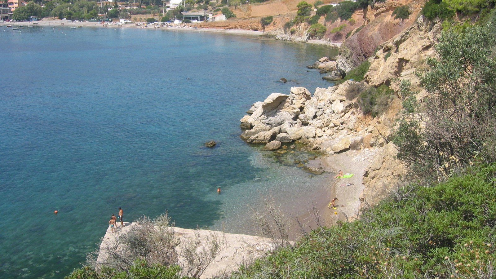 Daytime view of Kaki Vigla beach and coast on Salamina island, Greece