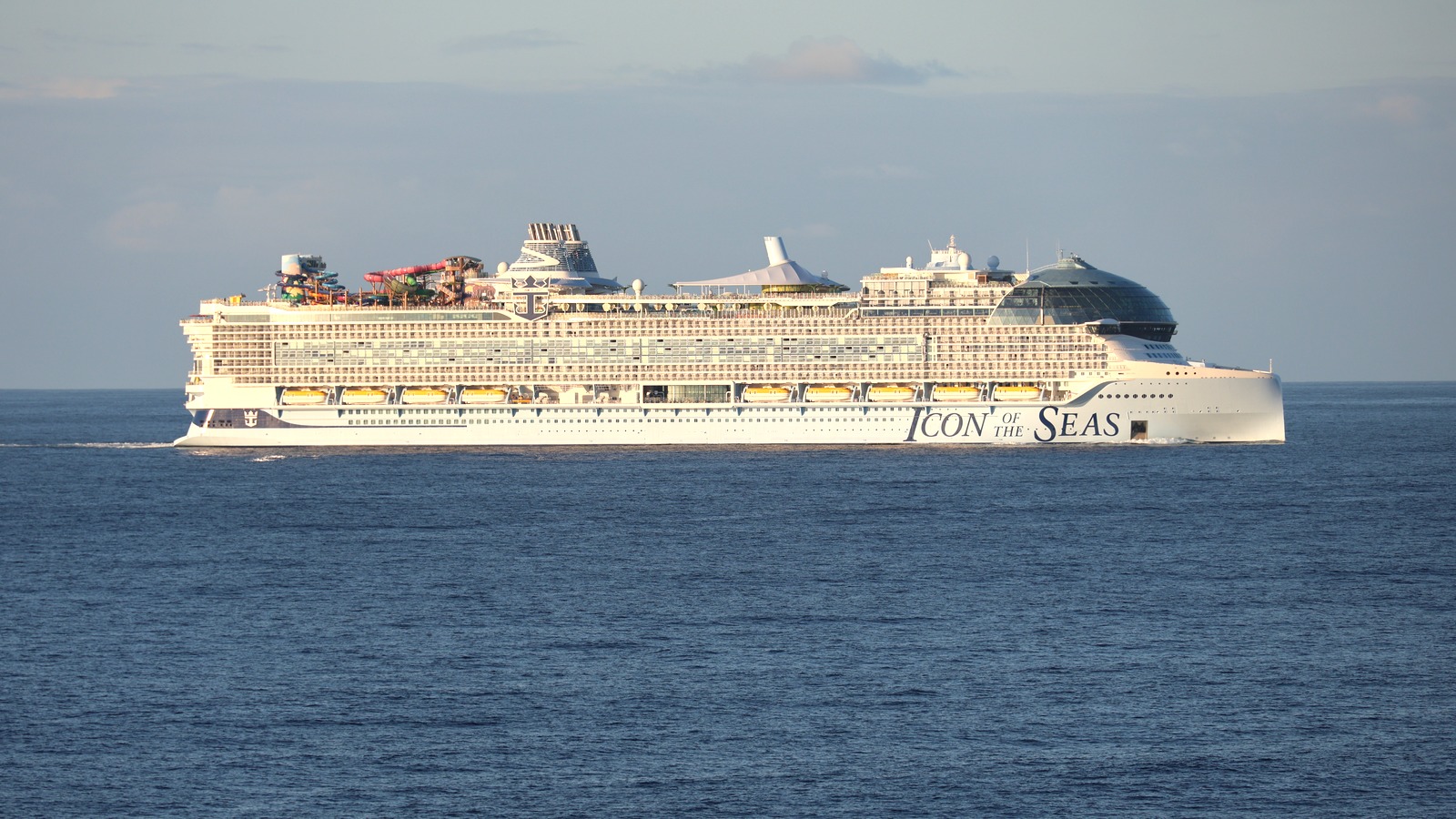 Royal Caribbean Icon of the Seas cruise ship underway off Puerto Rico in bright daylight