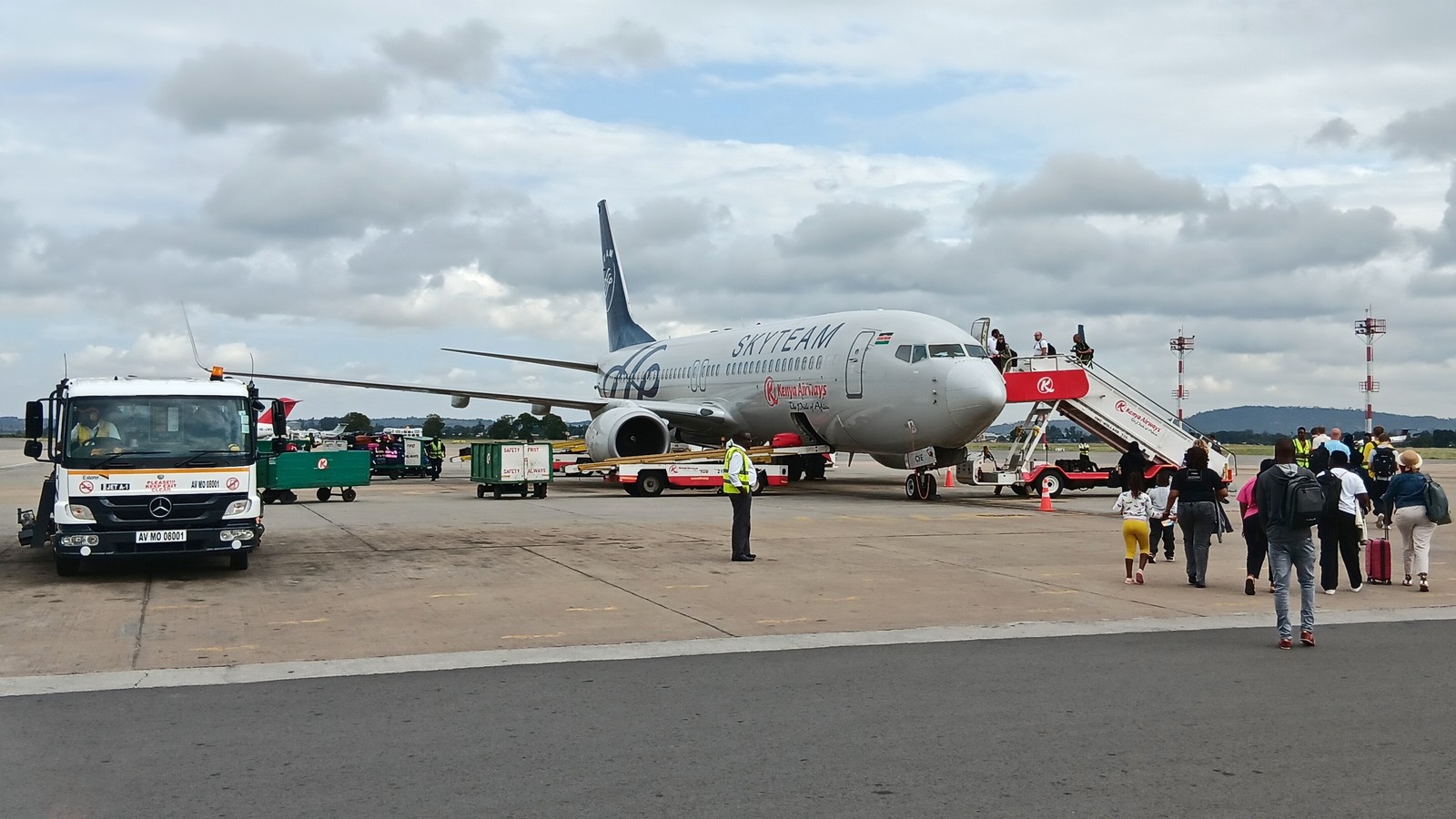 Kenya Airways Boeing 737 aircraft in airline livery on the ground