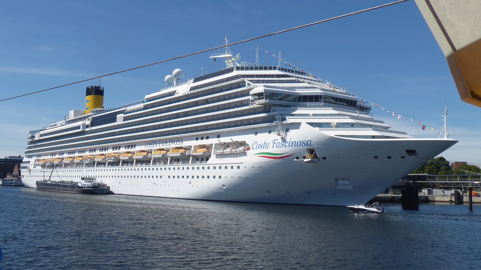 Costa Fascinosa cruise ship berthed in Kiel harbor
