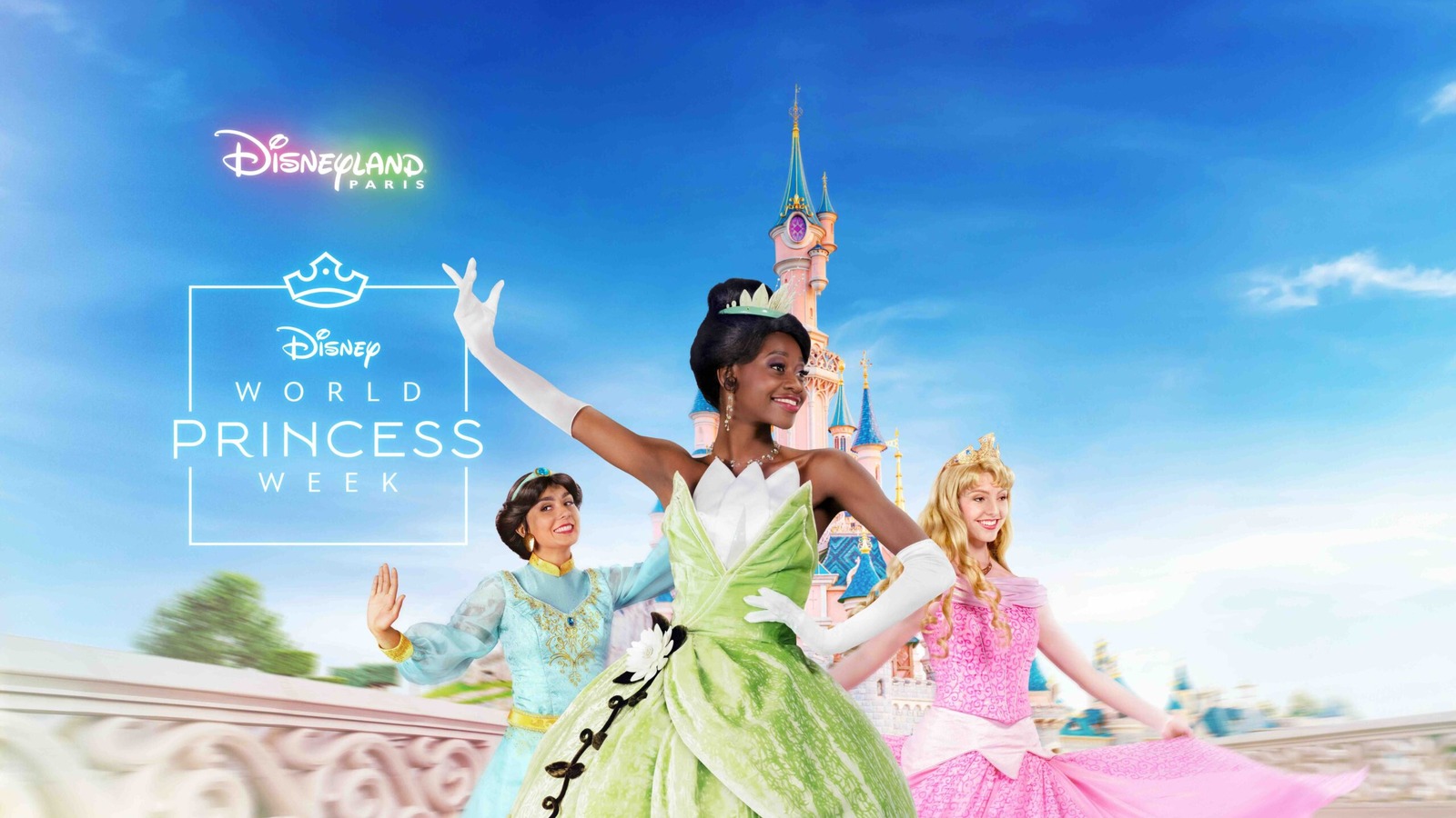 Disneyland Paris World Princess Week 2026 key visual with Disney Princess characters at Sleeping Beauty Castle